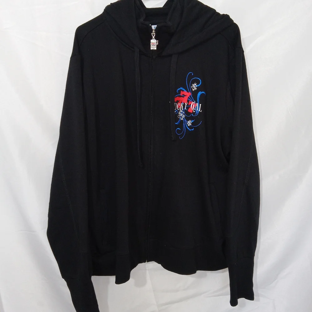 Y2K Lucky Girl Graphic Zip Hoodie Black Retro Size 2X Bradford Exchange - Picture 1 of 8